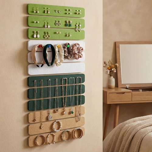 Cork Board Alternative Felt Strips by Skiennix - 12-Pack Adhesive Wall Boards with 30 Push Pins | Army Green, Dark Green, Light Camel, Longan Yellow