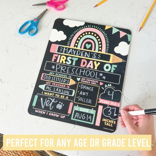 My First Day of School Sign with Markers -11x14 Back to School Signs First and Last Day, Kindergarten Chalkboard Signs, Pre K Sign Board, Preschool Board, Reusable Photo Prop for Kids