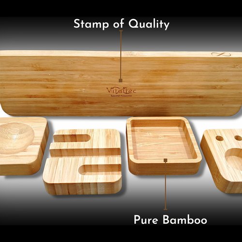 Desk Organizer - Slab. Modular Bamboo Organizer with Pen Holder, Phone Stand, Notes Tray and Clips Holder. Beautifully Designed for Home, School & Office (Wood)