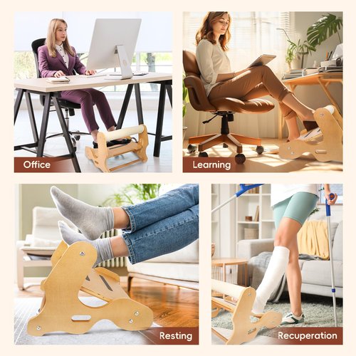 Wisreach Wooden Under Desk Footrest – Ergonomic Foot Rest with 3 Height Options & Adjustable, Anti-Slip Surface and Soft Crossbar Foot Rest for Under Desk at Work for Improved Posture, Home & Office