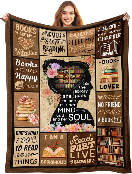 Skiennix Book Lovers Blanket | Cozy Gift for Women & Girls | 50" x 60" Reading Accessory
