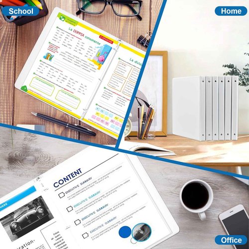 1/2 Inch 3-Ring Binder, 0.5-inch Round Ring Binder with 2 Inside Pockets, 12 Pack White Binders, Clear View CoverBinder Holds 8.5'' x 11''Paper for Office/Home/Back to School