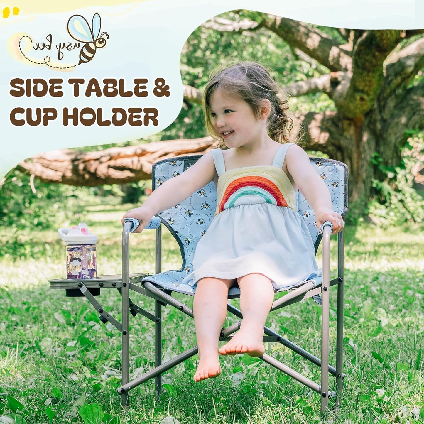 Busy Bee Kids Camping Chair - Oversized Folding Chair with Cup Holder | High Back, Supports 150 Lbs