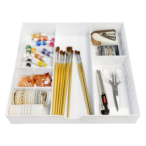CAXXA 3 Slot Drawer Organizer with 4 Adjustable Dividers - 7 Compartments Junk Drawer Storage for Makeup & Vanity, Office Desk Supplies and Accessories,WHITE (2 pack)