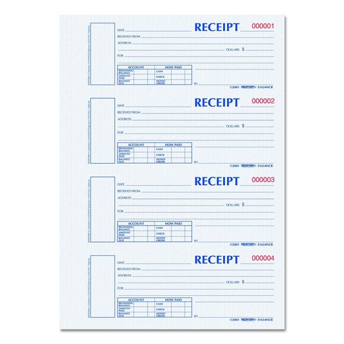 Rediform Receipt Book, Hard Cover, Carbonless Duplicate Forms, 11" x 7.75", 300 Numbered Sets (S1654N-CR) (S1654NCR)
