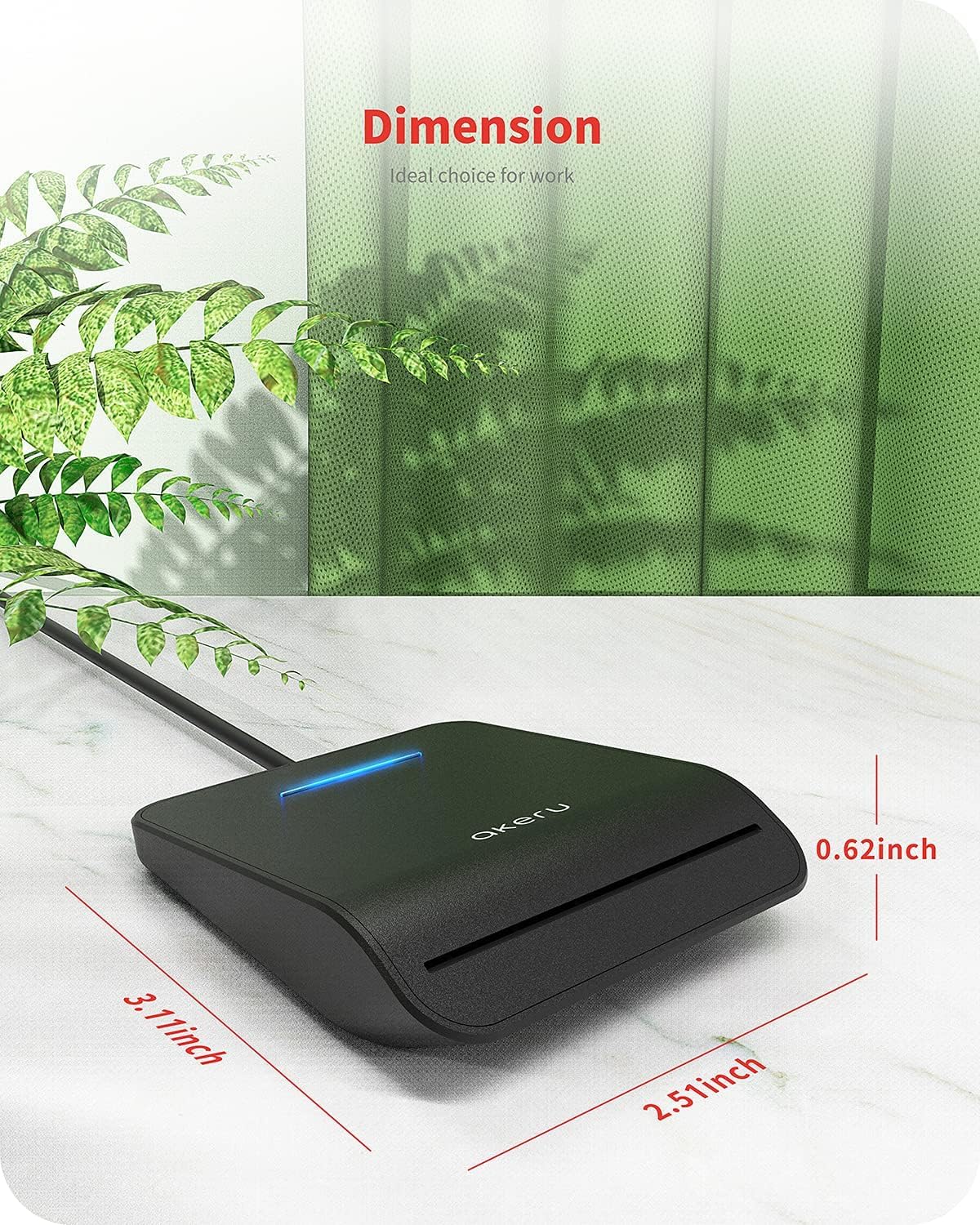 AKERU CAC Card Reader with LED Indicator, DOD Military Common Access, (5 feet Long Cable). Universal Compatibility, Compact PIV Smart Card Reader Compatible with Windows, Mac OS– Black [EAL-20]
