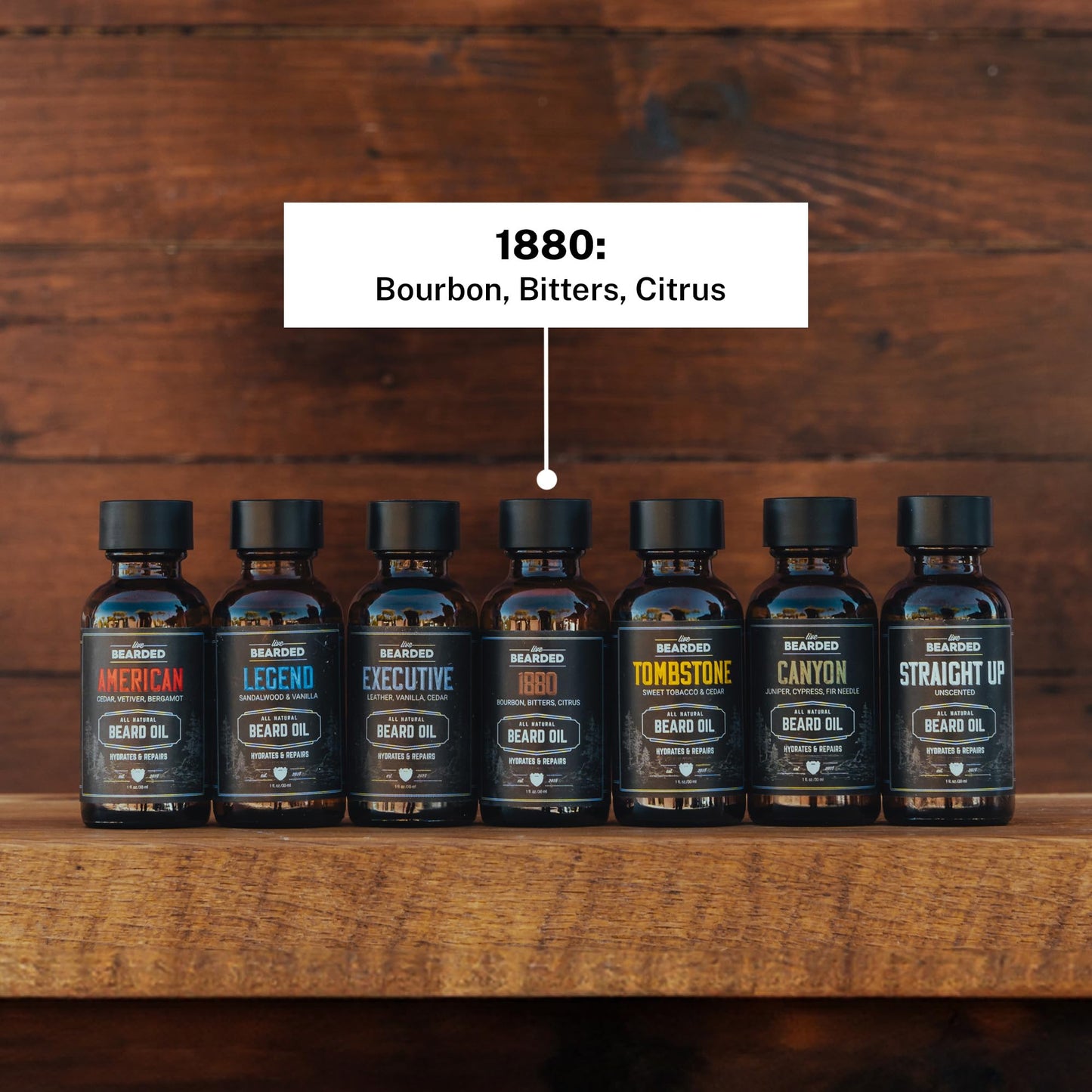 Live Bearded Beard Oil, 1 fl oz - Premium All-Natural Jojoba - Made in the USA - Hair and Skin Care for Men with Dry, Flaky Patches | 1880 Scent - Bourbon, Bitters, Citrus