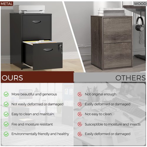 Kubohogar 2 Drawer File Cabinet with Lock,Black Metal Filing Cabinets,Vertical Locking File Cabinet Fit Hanging Files, Letter,File Box and A4 Documents (Black)