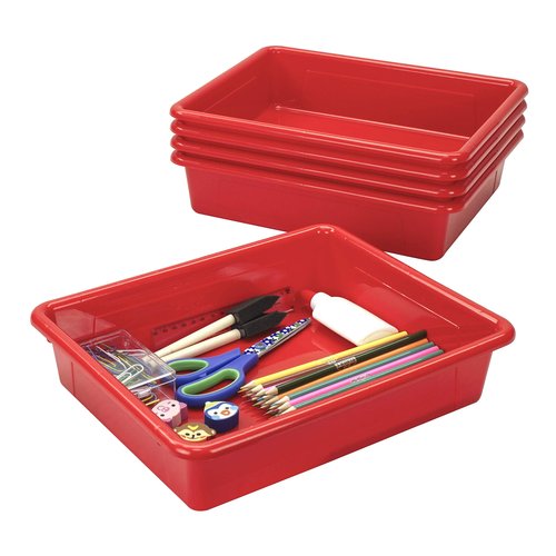 Storex Letter Size Flat Storage Tray – Organizer Bin for Classroom, Office and Home, Red, 5-Pack (62518U05C) , 10 x 13 x 3 Inches
