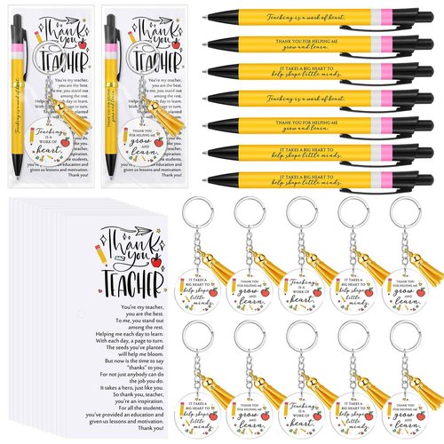 Daifunli 30 Pack Teacher Christmas Appreciation Gifts Bulk, Holiday Thank You Pens with Keychains Cards, Christmas Party Favors for School, Team, Coworkers, Employees
