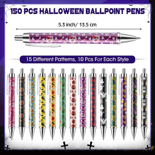 Resurhang 150 Pcs Halloween Pens Bulk Ghost Holiday Novelty Pens 0.5 mm Retractable Black Ink Decorative for Office School Party Favor Supplies Women Gift