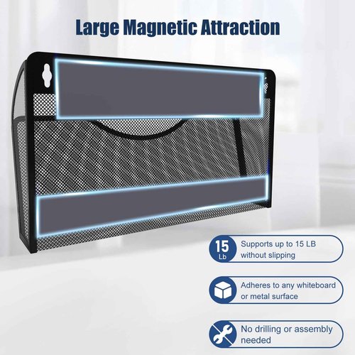 LQPAFZ Magnetic File Holder 4 Pockets File Folder Organizer, Office Hanging Magazine Rack for File Cabinets, Magnetic Paper Holder, No Drilling Mail Organizer for Refrigerator, Office