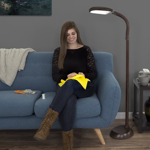 Lavish Home 72-1438 Full Spectrum Natural Sunlight Floor Lamp with Bendable Neck-Reading, Craft, Studying, and Esthetician Light, 62.5", Brown