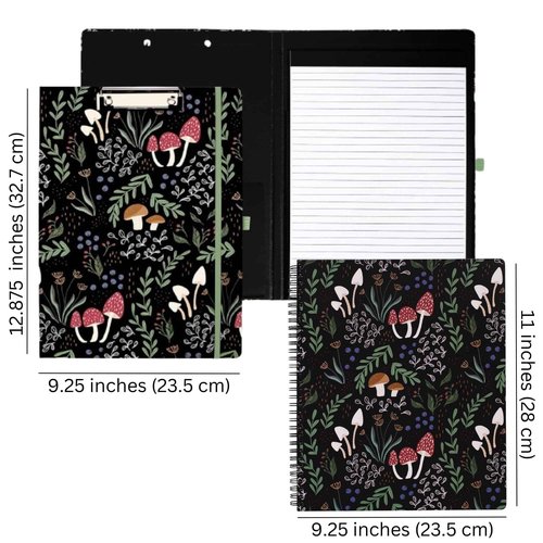 Steel Mill & Co Cute Large Spiral Notebook with Durable Hardcover and 160 Lined Pages Bundle with Clipboard Folio with Refillable Lined Notepad and Interior Storage Pocket, Mushroom