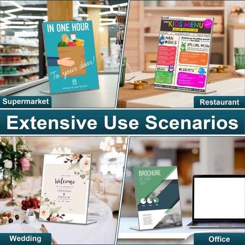 14 Pack Acrylic Sign Holder 8.5x11 Inches, Clear Tabletop Plastic Paper Display Stand, L-Shape Vertical Menu Holder Stand, Photo Picture Frame Flyer Display Stand for Restaurants, Store,Office Desktop