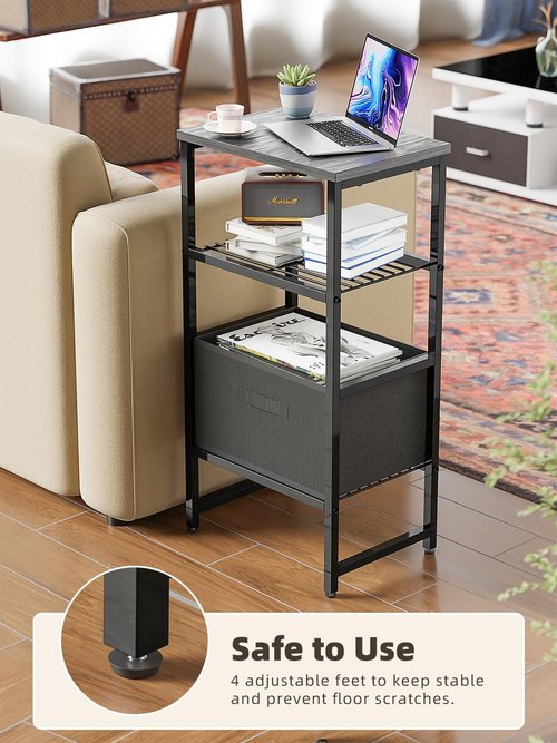 Printer Stand with Storage Shelves and Fabric Drawer, 4-Tier 11.8" D x 16" W x 32" H Printer Table, Side Table Desk for Home Office, Metal Shelf Holder for Fax Machine, Scanner, Black
