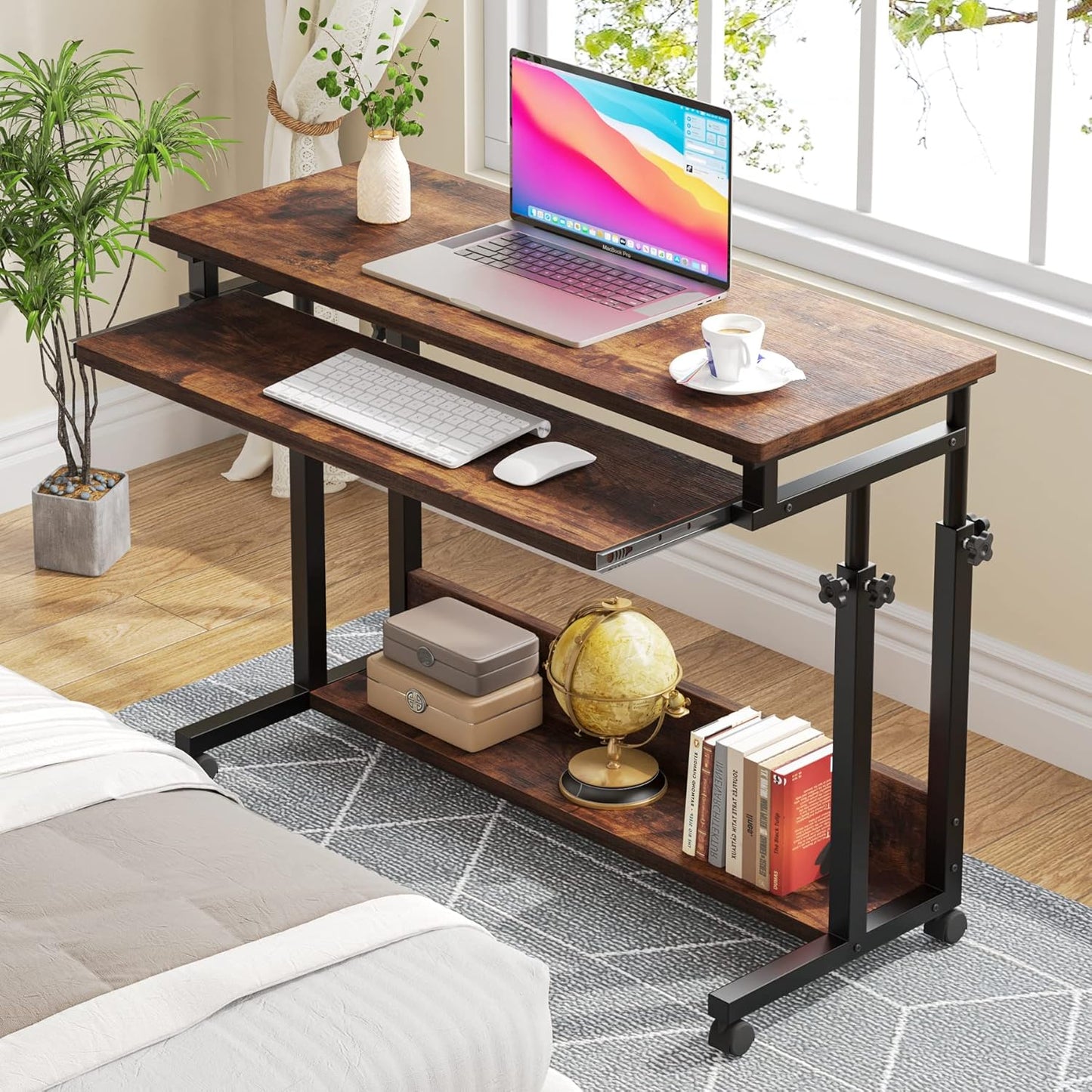 Tribesigns Portable Laptop Desk - Height Adjustable Rolling Computer Cart with Keyboard Tray | Small Size for Home Office