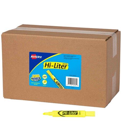 AVERY Hi-Liter Value Pack Desk-Style Highlighters, Smear Safe Ink, 200 Fluorescent Yellow Highlighters (24130)