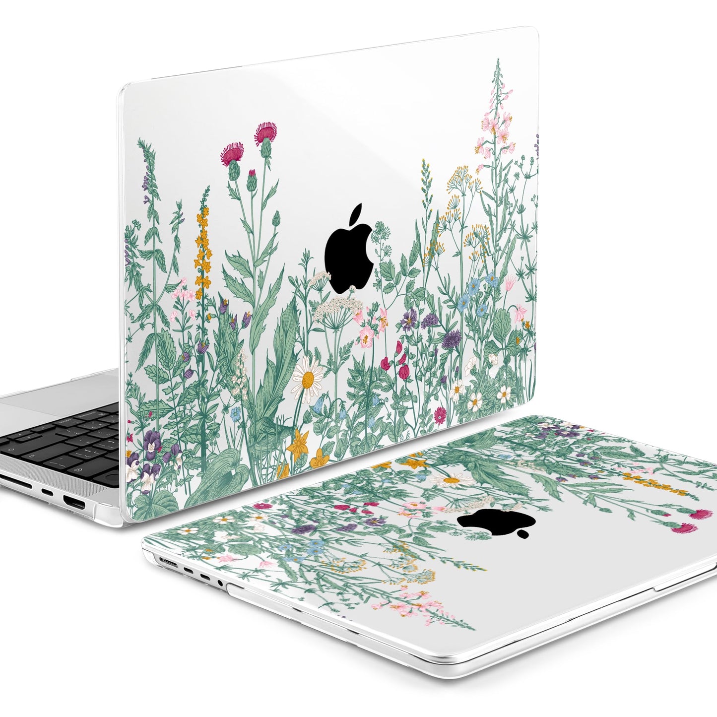 TWOLSKOO Compatible with MacBook Pro 14 inch Case 2023 2022 2021 Release M2 A2779 M1 A2442 Pro/Max Chip with Touch ID, Plastic Hard Shell Case & Keyboard Cover & Screen Protector, Wildflower