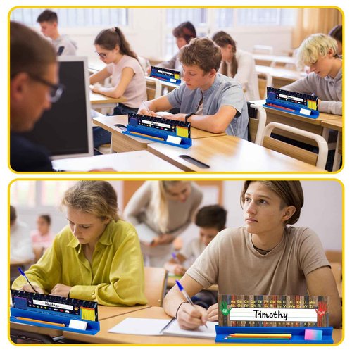PerKoop 15 Pcs Classroom Desk Name Plates Holder for Student Index Cards Storage Kids Desk Accessories Desktop Helper Prop and Station Guard Panels Organizer Water Bottle Holder
