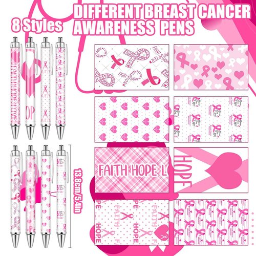Demonwer 120 Pcs Breast Cancer Awareness Pens Bulk Pink Ribbon Black Ink Ballpoint Breast Cancer Awareness Party Favors for Women Nurse Public Events Gift Office Supplies
