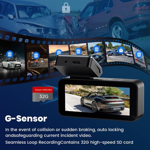 Yonvim Dash Cam，Dash Camera for Cars 2.5K with 3.39" IPS Screen & 32GB Card，Dash Cam Front 160° Wide Angle, Loop Recording for Night/Day Security,G-Sensor, Support 256 GB Max