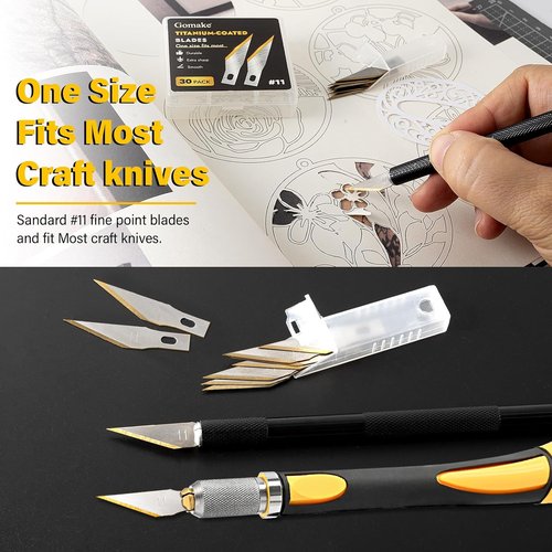 Gomake Exacto Knife Blades - #11 Titanium Coated Replacement Blades for Precision Cutting | 30 Pack