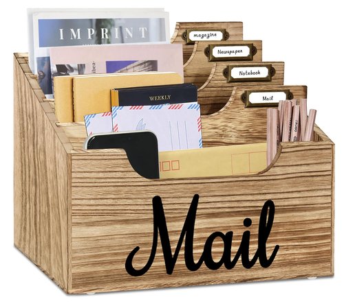 ANRXNCY Rustic Mail Organizer Letter Sorter for Counter, Mail Holder Desktop File Holder, Countertop Desk Office Accessories for File Letter Paper Folder, White Wooden Desk Organizer