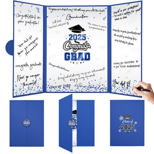Graduation Decorations 2025 Blue Silver Graduation Guest Book to Sign Class Of 2025 Signature Guestbook Alternative Party Gifts Keepsake Congrats Grad Invitations Memory Card Board College High School