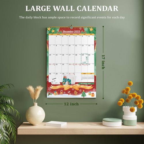 Ospelelf Calendar 2025-2026 Monthly Wall Large Planner Pad with Protective Cover Pockets Sticker for Family Fridge Office Teacher Student 17" X 12" Season