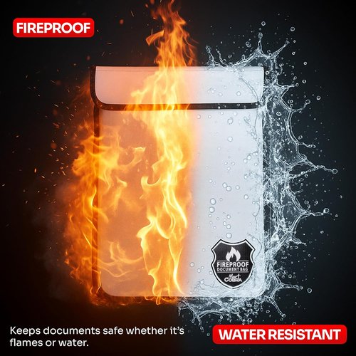 Mart Cobra Fireproof Document Bag - Waterproof Storage for Important Papers | Secure Zipper Closure