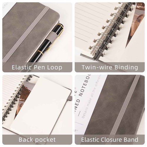 OnMove Spiral Notebooks Journal for Women Men 24 Pack Bulk Leather Hardcover with Pen Holder A5 160 Pages 100 GSM Thick Paper for Work School (Gray)