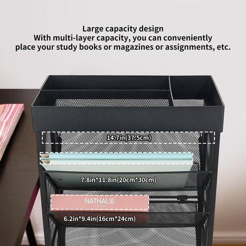 gianotter Book Rack Storage Bookshelf, 5 Tier Book Carts with Wheels, Rolling Cart Organizer for Study Office Kitchen Classroom