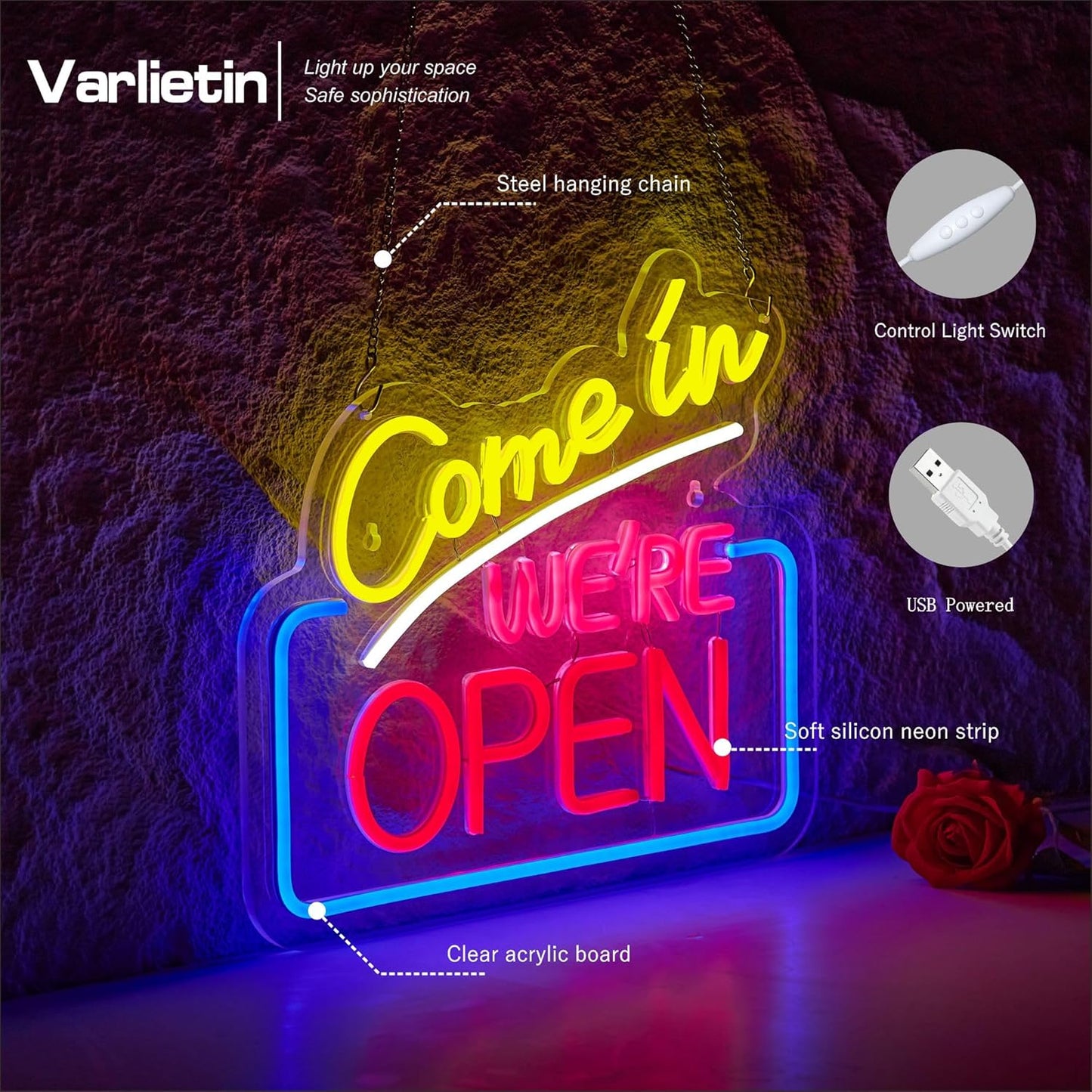 Skiennix Neon Sign - "Come In We're Open" LED Wall Decor for Café, Bar, Restaurant & Shop | Perfect Gift