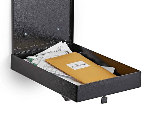 AdirOffice Wall Mount Drop Box - Heavy Duty Secured Storage with Lock - for Commercial Home Office or Business Use (Black)