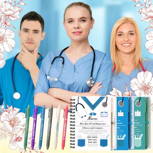 Resurhang 12 Sets 2025 Nurse Appreciation Gift Thank You Gifts Includes Small Pocket Inspirational Spiral Notebook with Ink Pens and Sticky Notepads Bulk for Assistants Medical Staff Coworker(Nurse)