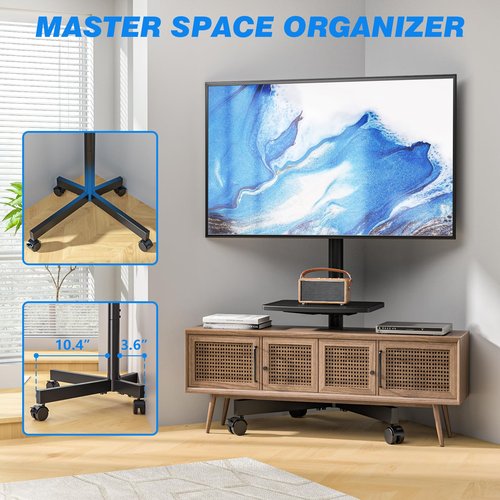 Rolling TV Stand with Shelf for 23-60 inch TVs up to 88lbs, Portable Mobile TV Cart with Silent Wheel, Tilt & Height Adjustable Universal Corner TV Stand for Bedroom, Living Room, Office