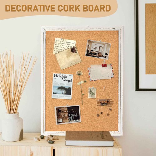 DOLLAR BOSS White Cork Board for Wall - 48 X 36 Inches, Rustic Wooden Frame Large Bulletin Board, Decorative Hanging Pin Board for Office & Home Decor