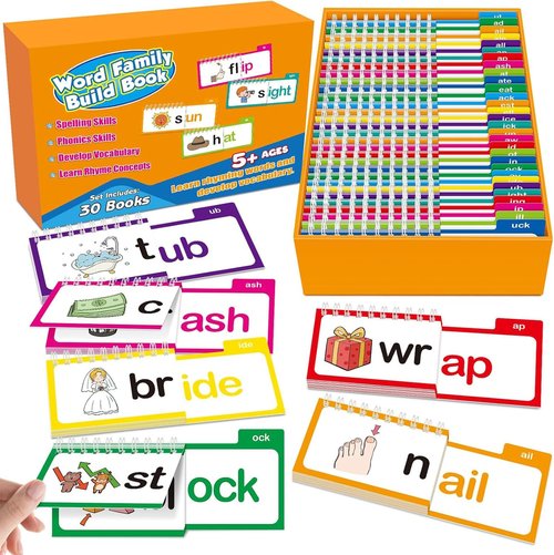 30 Read and Rhyme Flip Books, Word Family Build Book, Word Families & Learn to Read Phonics Flash Cards -ABC Vocabulary Flash Cards,Kindergarten Sight Words Flash Card