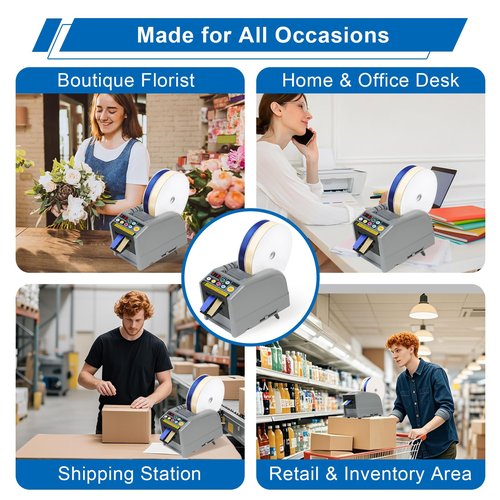 Ribbon Cutting Machine, Lightweight Dual-Tape Electric Dispenser, 39.9 in Max Length & 6 Memory Presets, Portable Auto/Manual Cutter for Warehouses, Gift Shops, Offices, DIY & Home