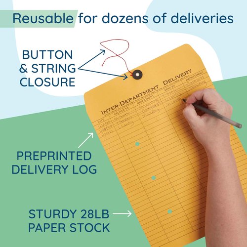 Blue Summit Supplies Interdepartment Envelopes with String Tie 10 x 13 Inches, Brown Kraft Interoffice Envelopes with string 10x13 – Reuseable,100 Count