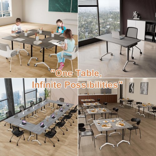 Modern Conference Table,4PCS Folding Conference Table with 360°Mobile Wheels,Office Conference Room Table for 4-6 Person,Modular Meeting Table (Grey, 55in)