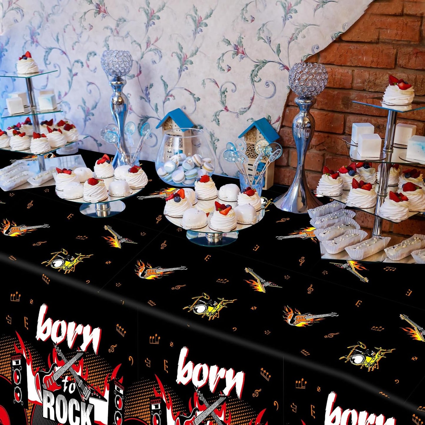Skiennix Rock Themed Party Tablecloths - 3PCS 108x54 Inch Guitar Decorations for Music Birthday Party