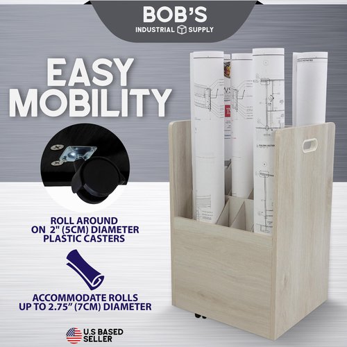 BISupply Blueprint Holder Map Storage on Wheels - 20 Slot White Rolled Architectural Plan Cart