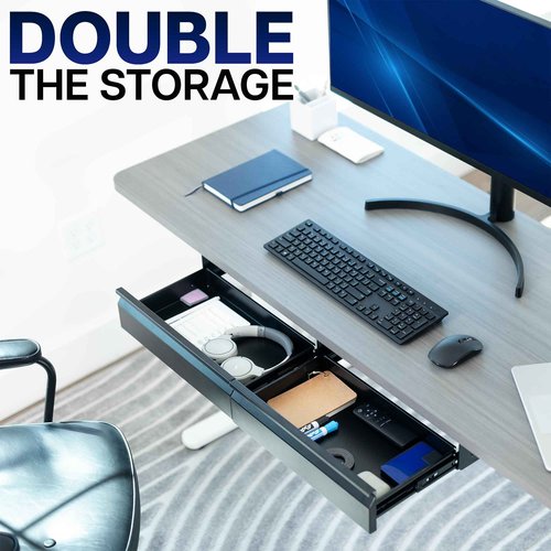VIVO 32 inch Under Desk Slide Out Drawer Set without Shell, Home Office Storage Organizer, 2 Drawers - 16 inches Each, Black, DESK-AC03A-2B