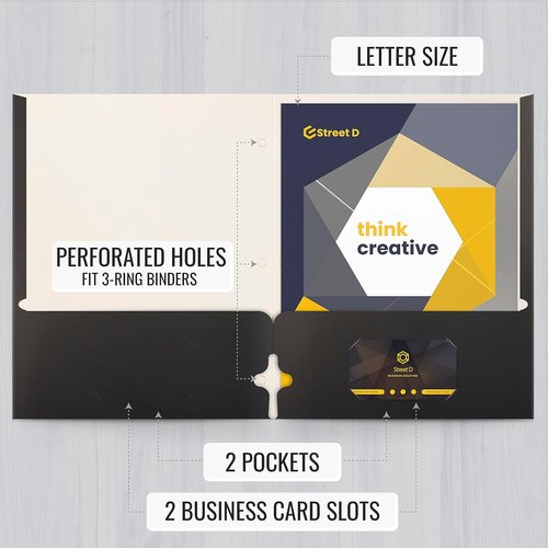 Better Office Products | Two Pocket Portfolio Folders - 50 Pack, Letter Size, Black Color