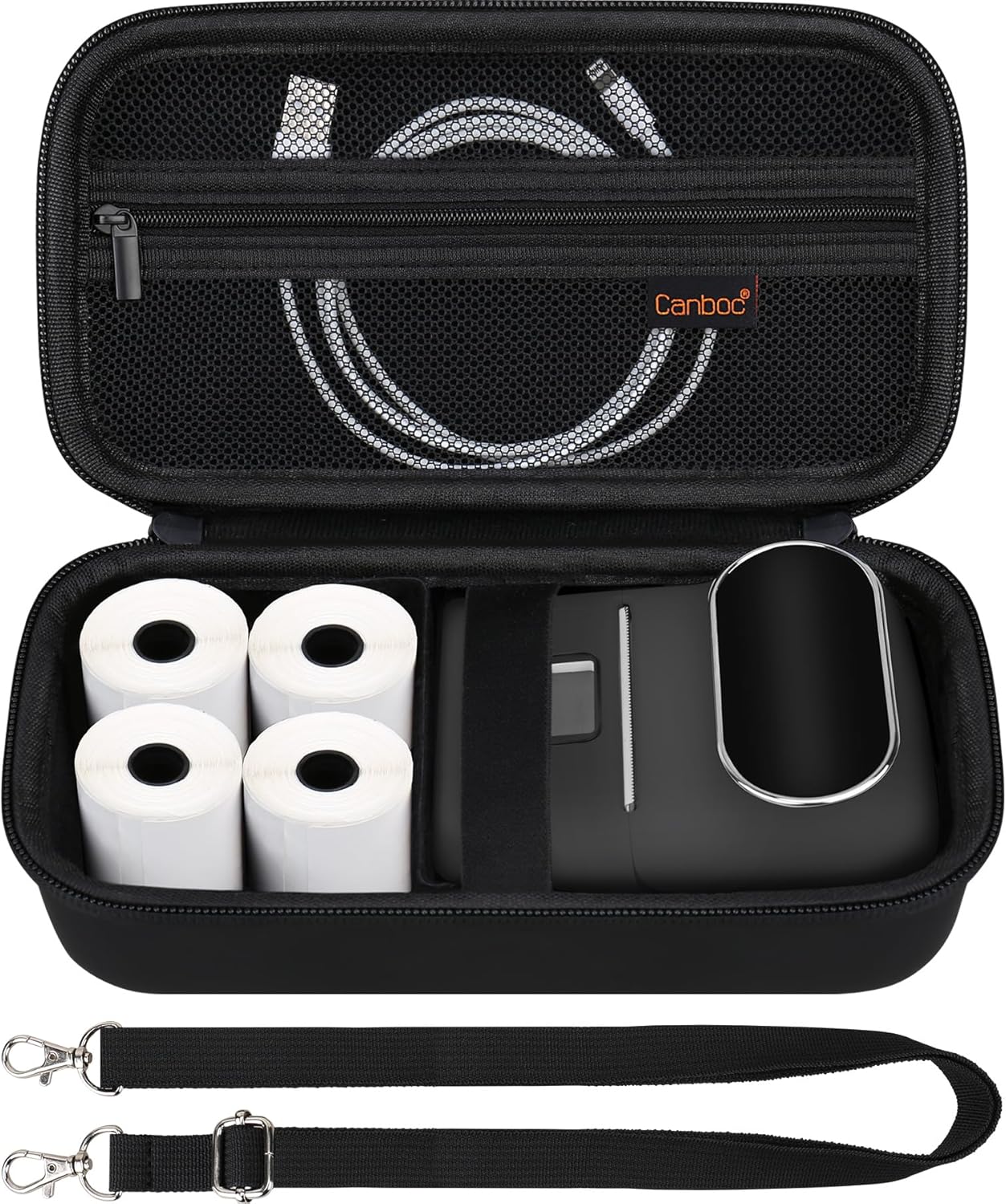 Canboc Carrying Case - Portable Bag for Phomemo M110/A30 Label Maker | Black with Shoulder Strap & Mesh Pocket