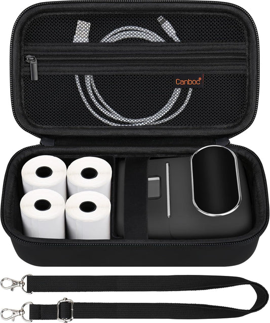 Canboc Carrying Case - Portable Bag for Phomemo M110/A30 Label Maker | Black with Shoulder Strap & Mesh Pocket