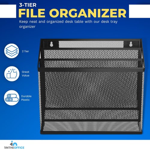 1InTheOffice 3 Tiers File Folder Organizer, Desk Sorter, Black Mesh