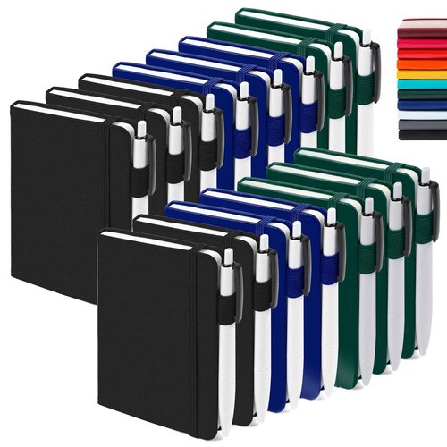 feela 15 Pack Pocket Small Notebooks Bulk, Mini Cute Notepads Hardcover College Ruled Lined Journals with Pen Holder for School Business, with 15 Black Pens, 3.5”x 5.5”, A6, Black Navy Dark Green